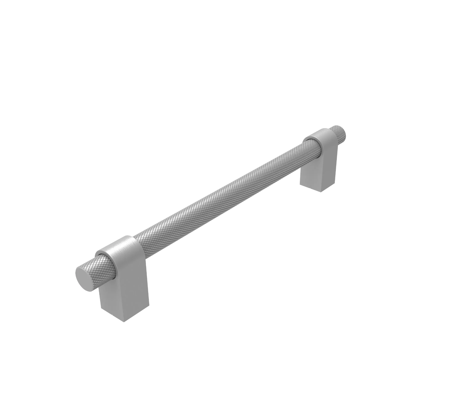 DH023BSN — Knurled round bar handle on flat rectangular plate legs, Brushed Nickel