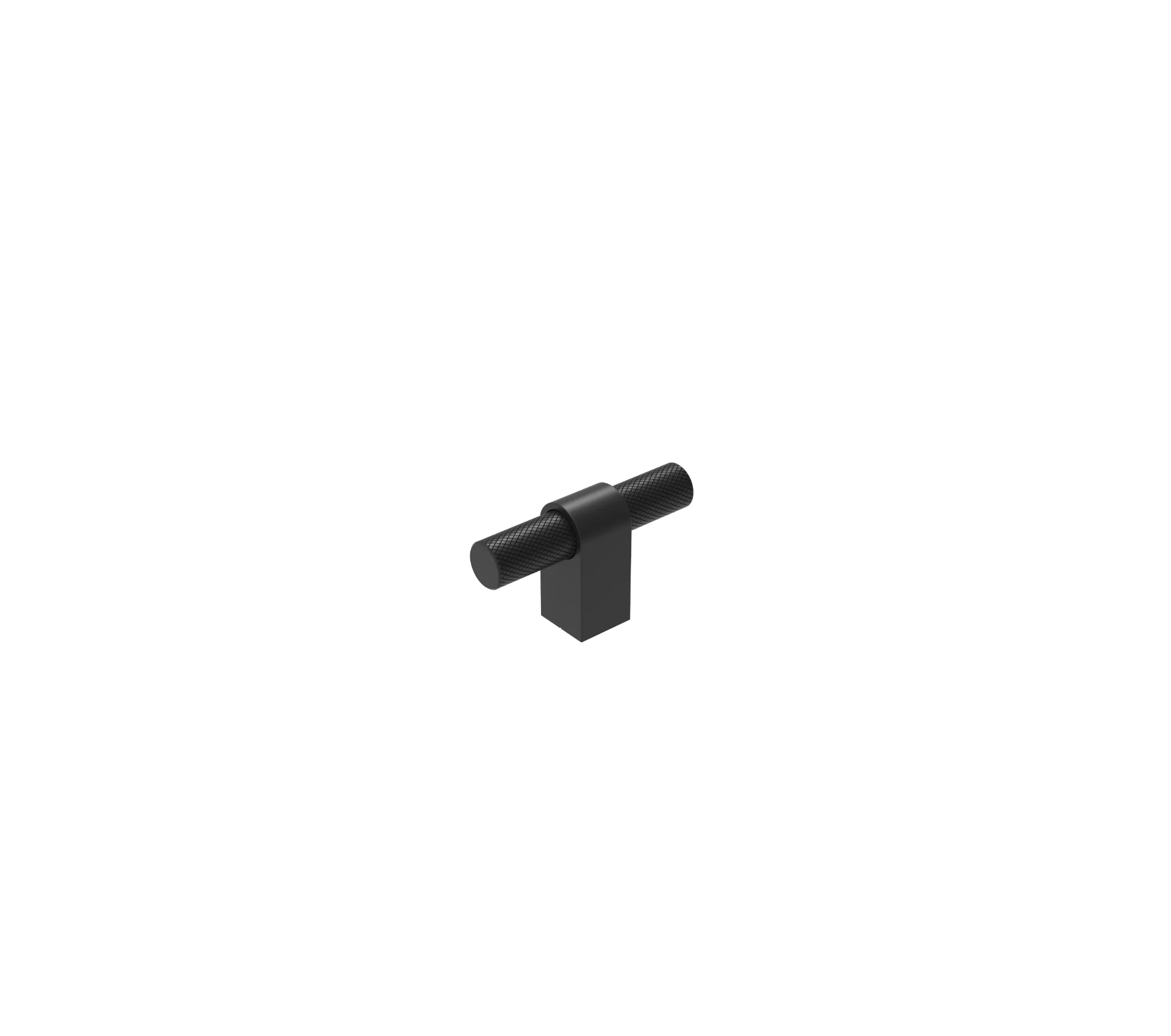 DK023BL — Knurled T-bar cabinet knob on a single square stem, Matt Black