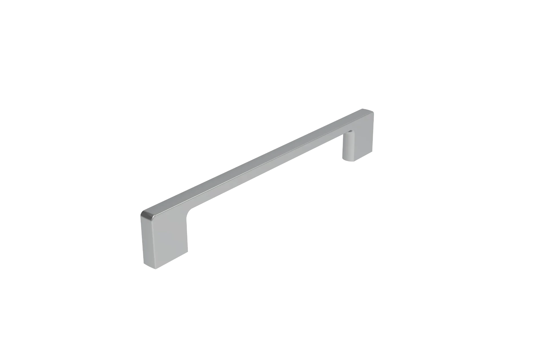 DH017CP — Slim flat bar handle in mirror-polished chrome, offset single leg, Polished Chrome