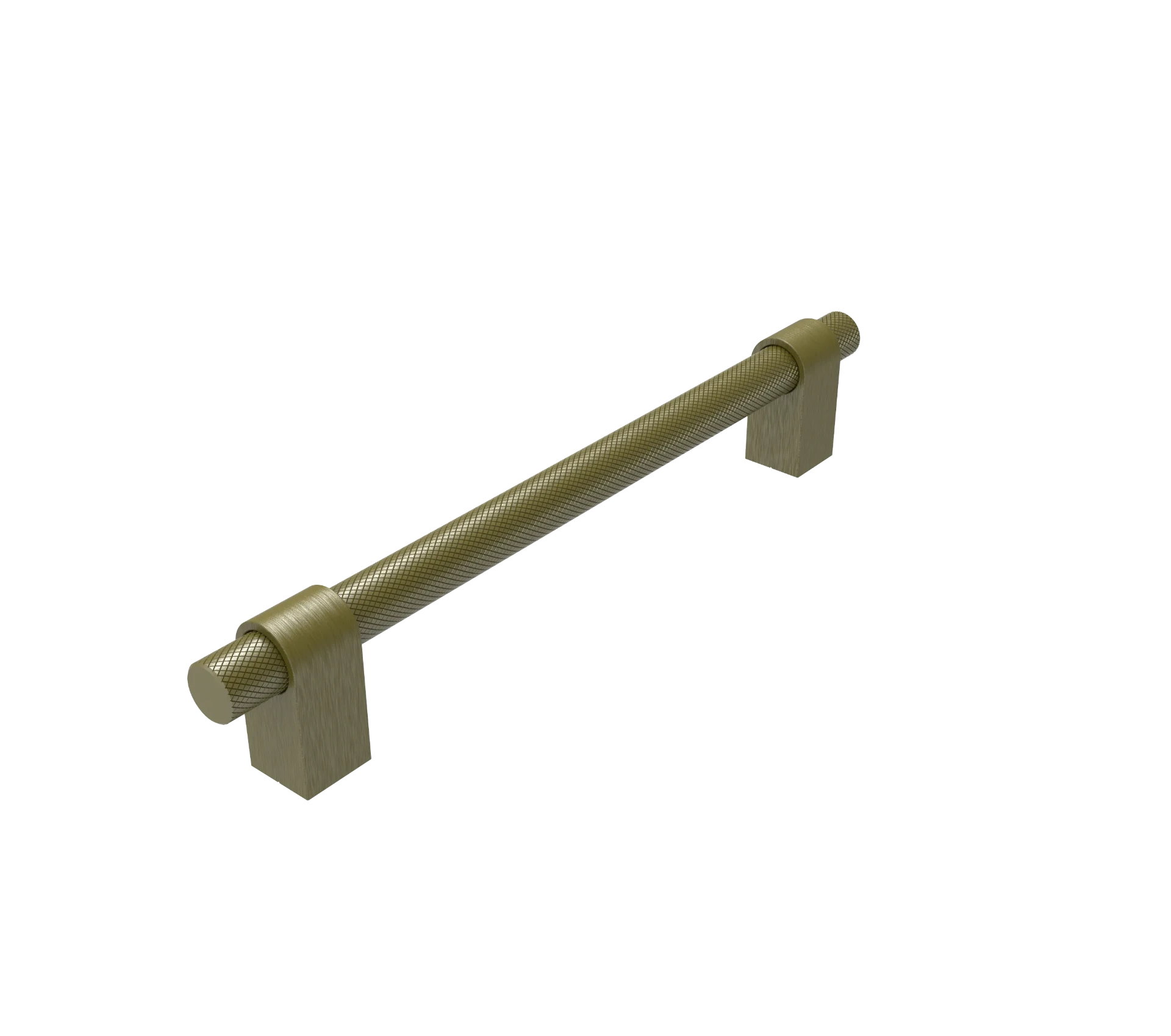 DH023BAB — Knurled round bar handle on flat rectangular plate legs, Satin Brass