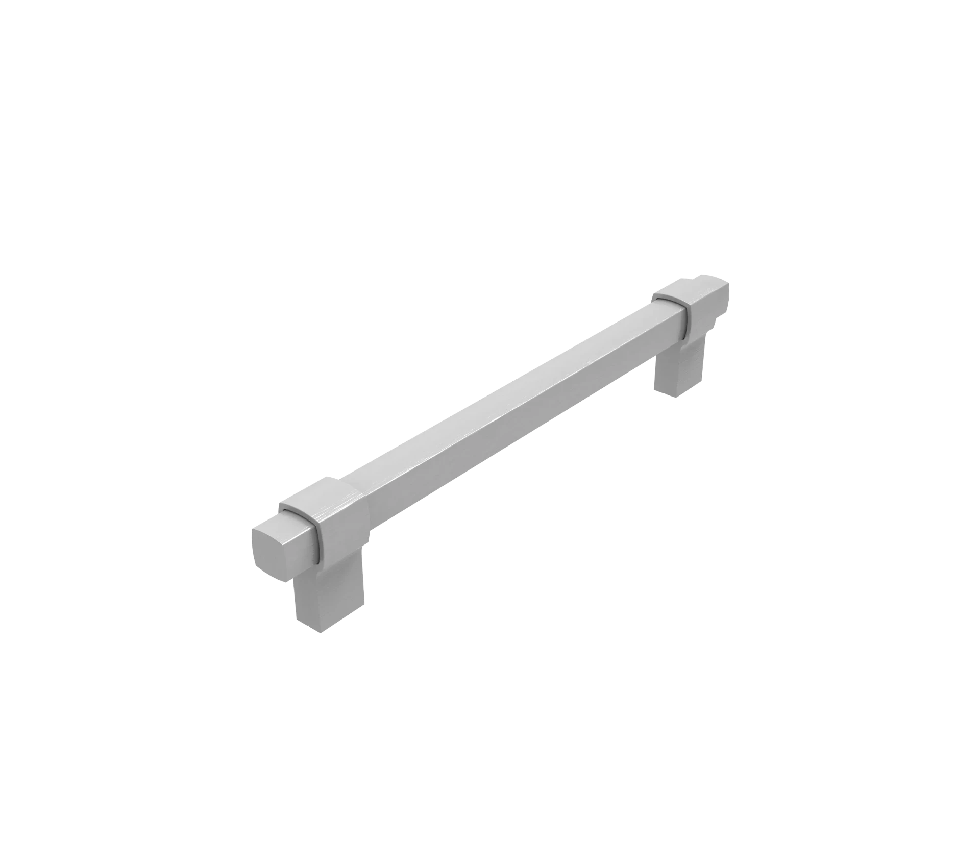 DH025BSN — Squared bar handle with stepped offset collar feet, Brushed Nickel