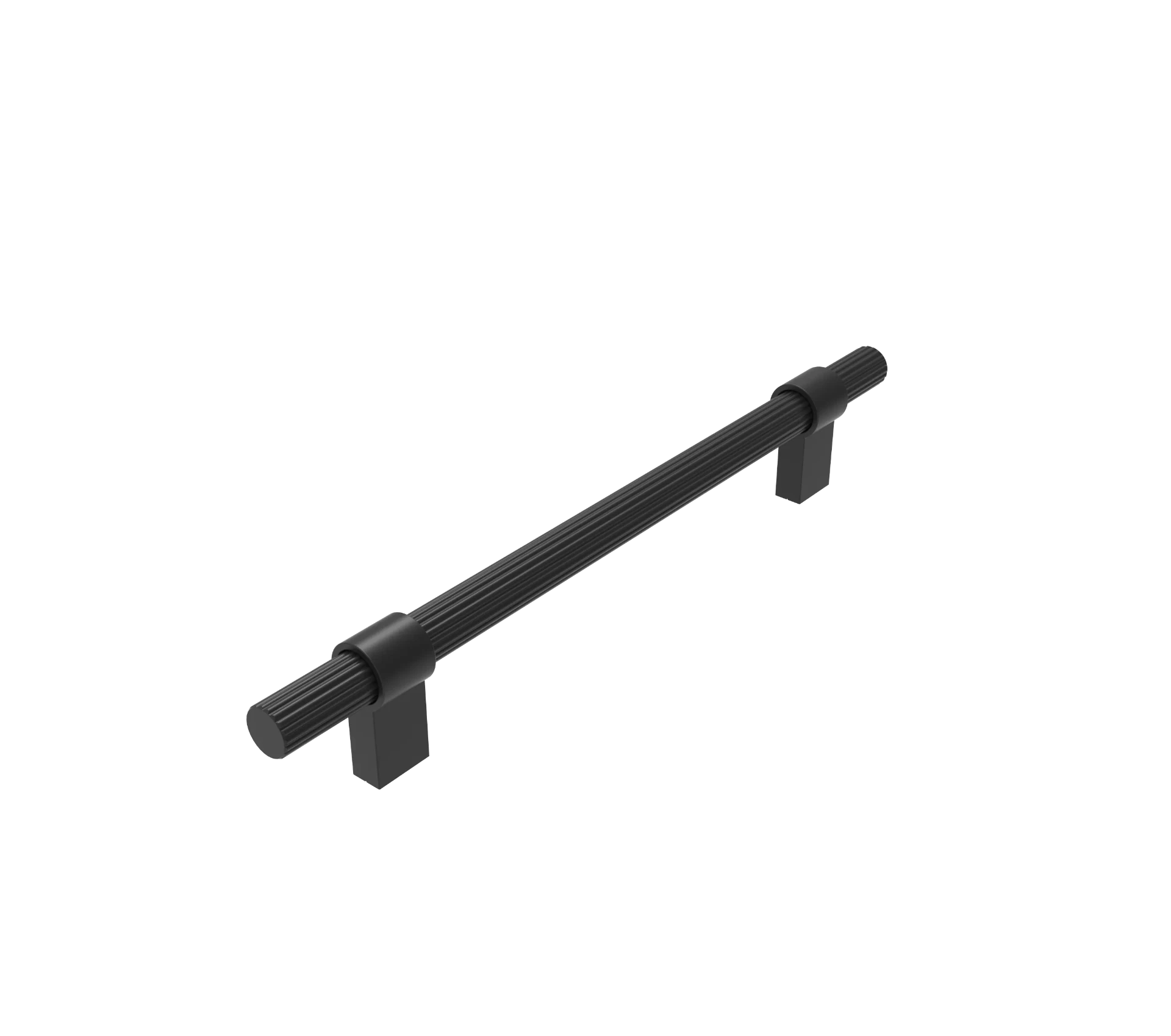 DH024BL — Reeded fluted round bar handle with round collars on flat plate legs, Matt Black