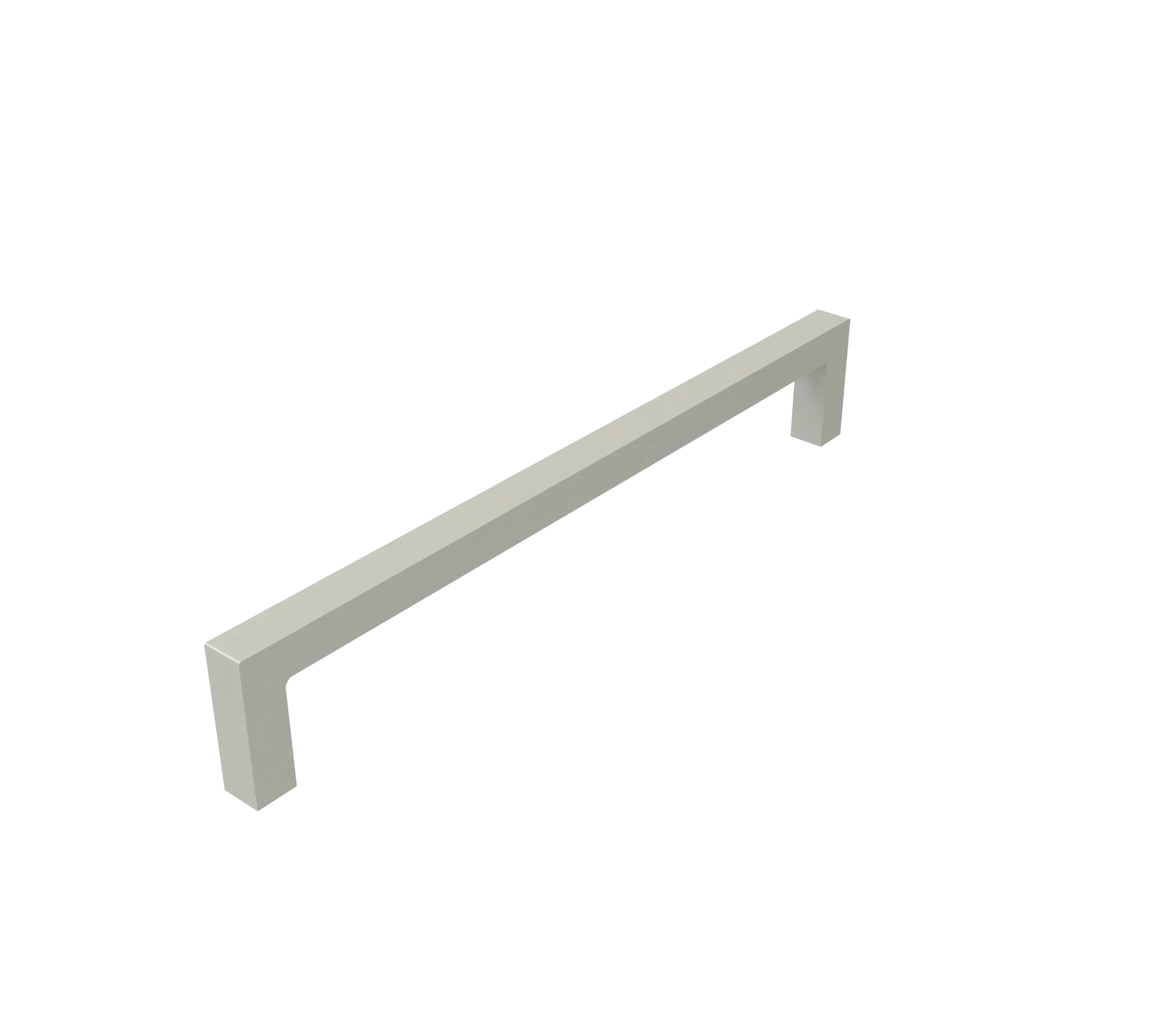 DH027BSN — Long square-section D bar handle with sharp right-angle legs, Brushed Nickel