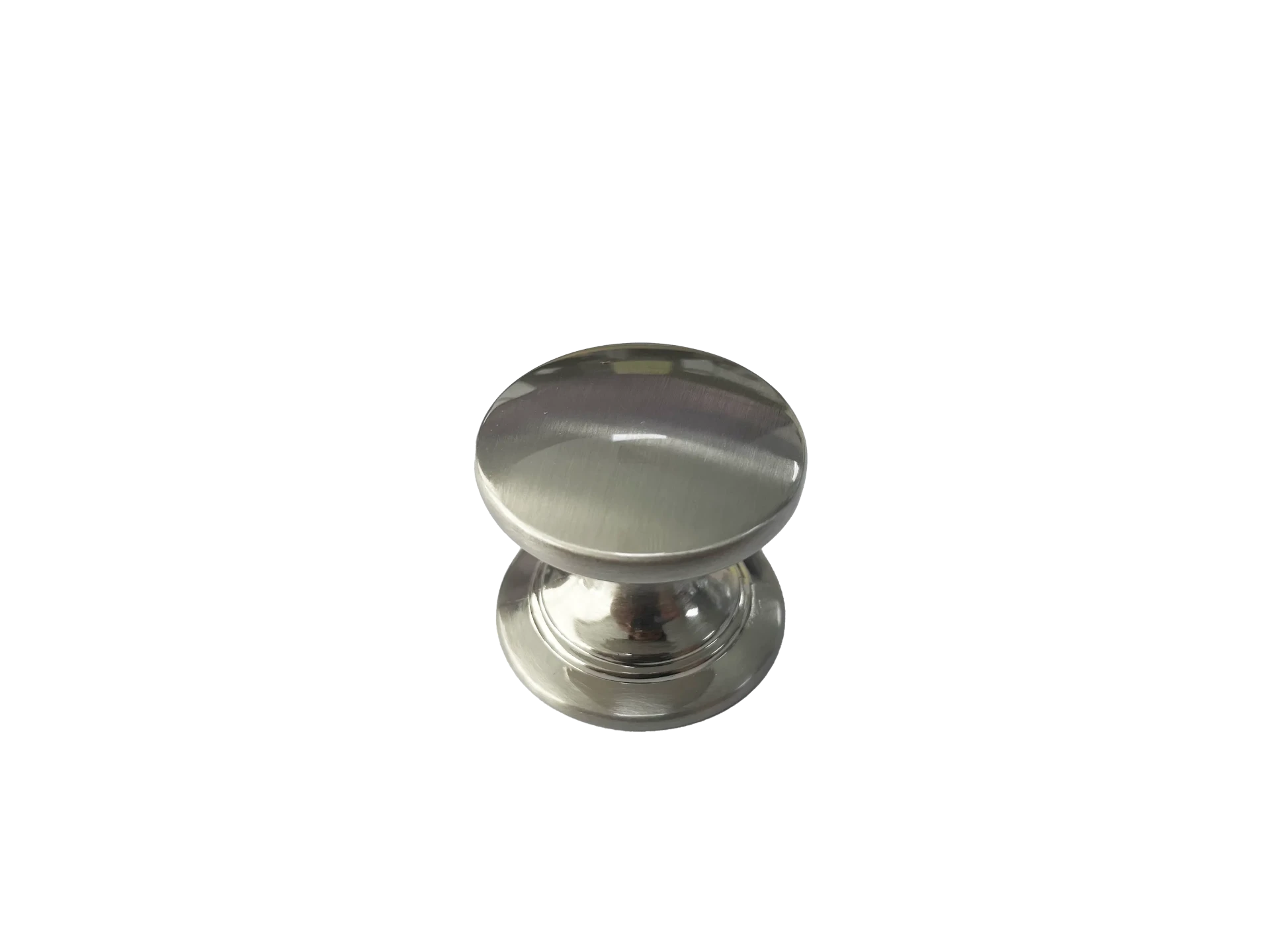 DK005 — Round mushroom cabinet knob in satin brushed nickel, stepped base, Brushed Nickel