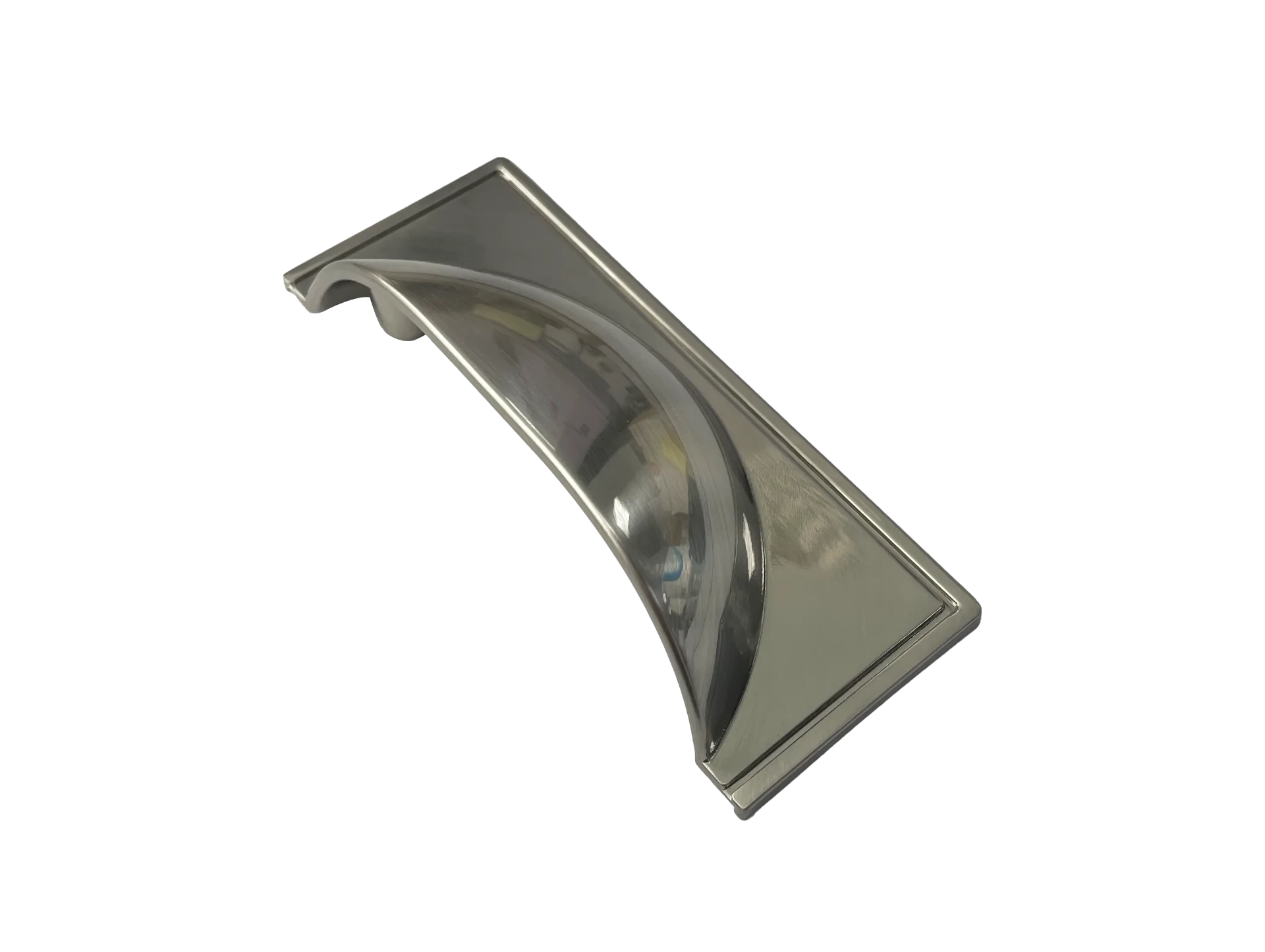 DH011 — Backplate cup handle — satin nickel plate with a softly reflective nickel cup, Brushed Nickel