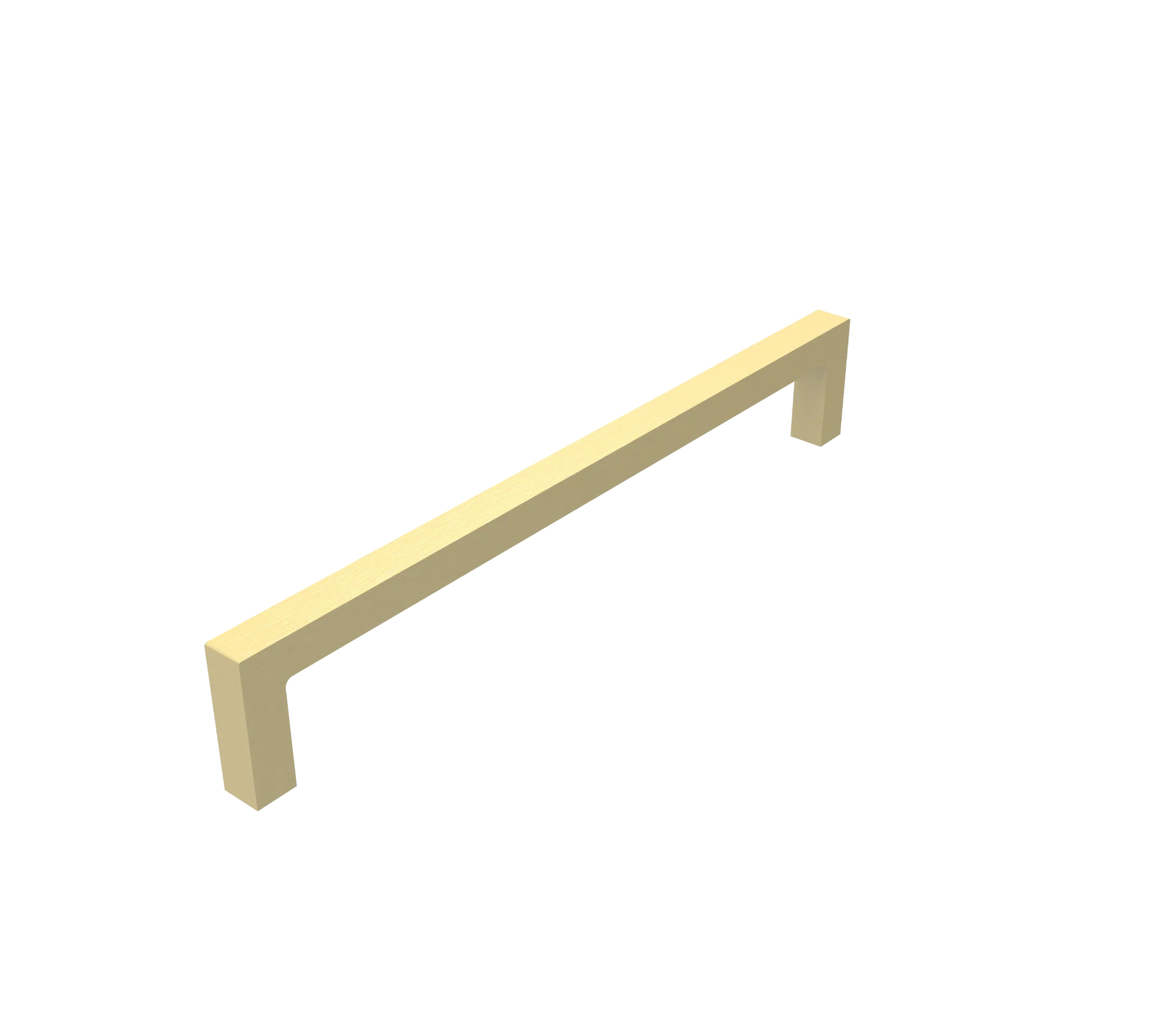 DH027BB — Long square-section D bar handle with sharp right-angle legs, Satin Brass