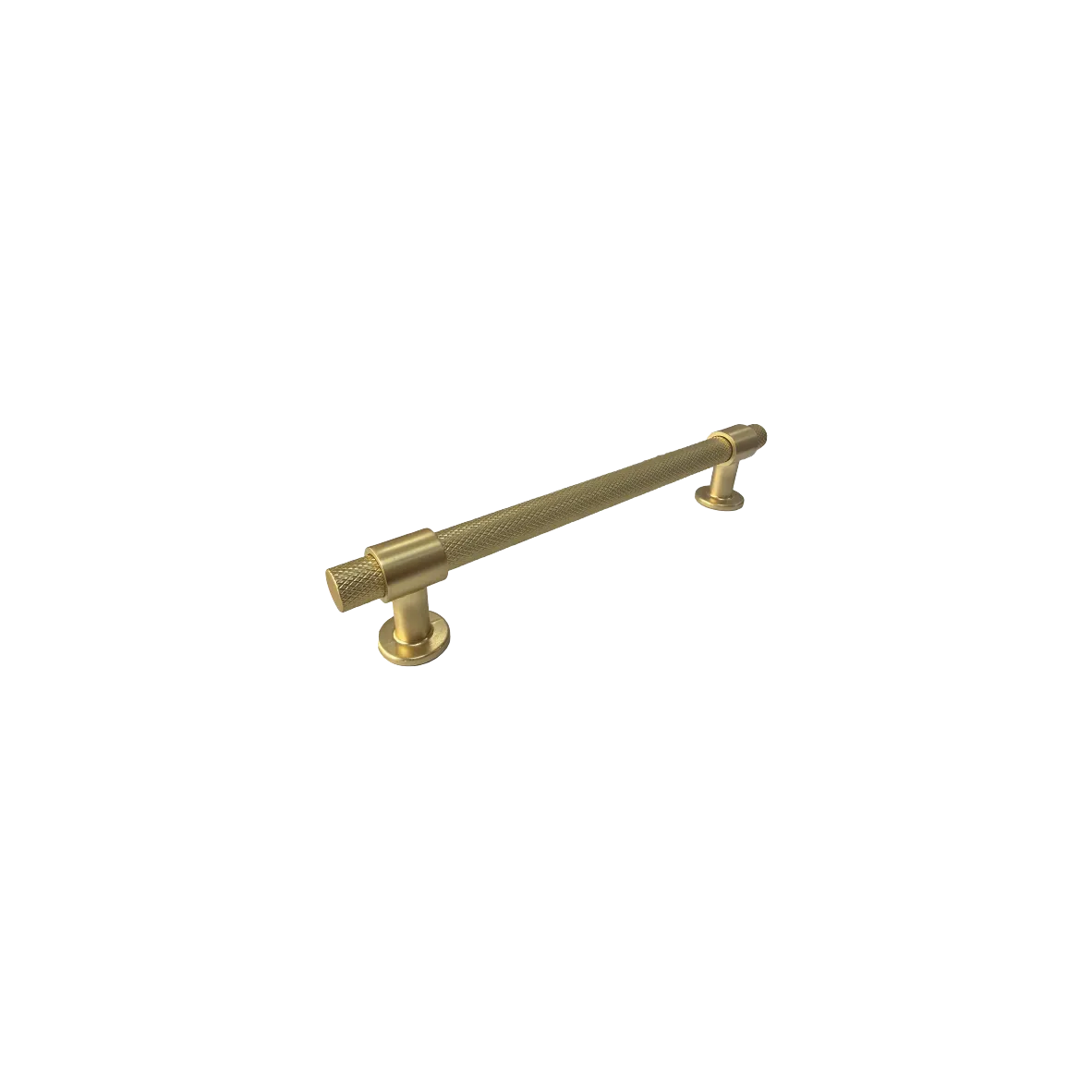 DH018 — Knurled T-bar handle in satin brass, round stand-off footplates, Satin Brass