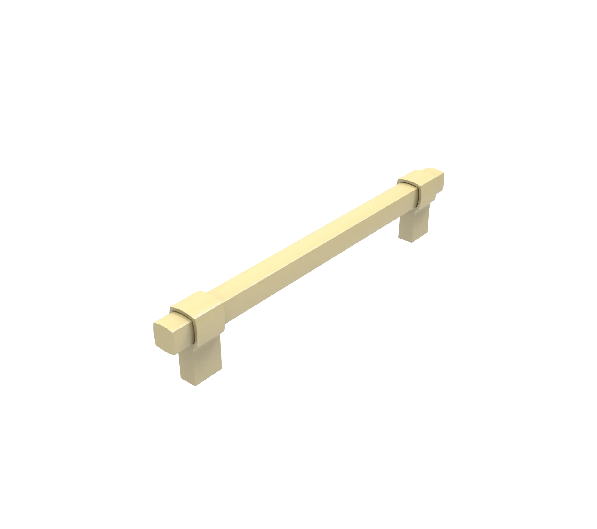 DH025BB — Squared bar handle with stepped offset collar feet, Satin Brass
