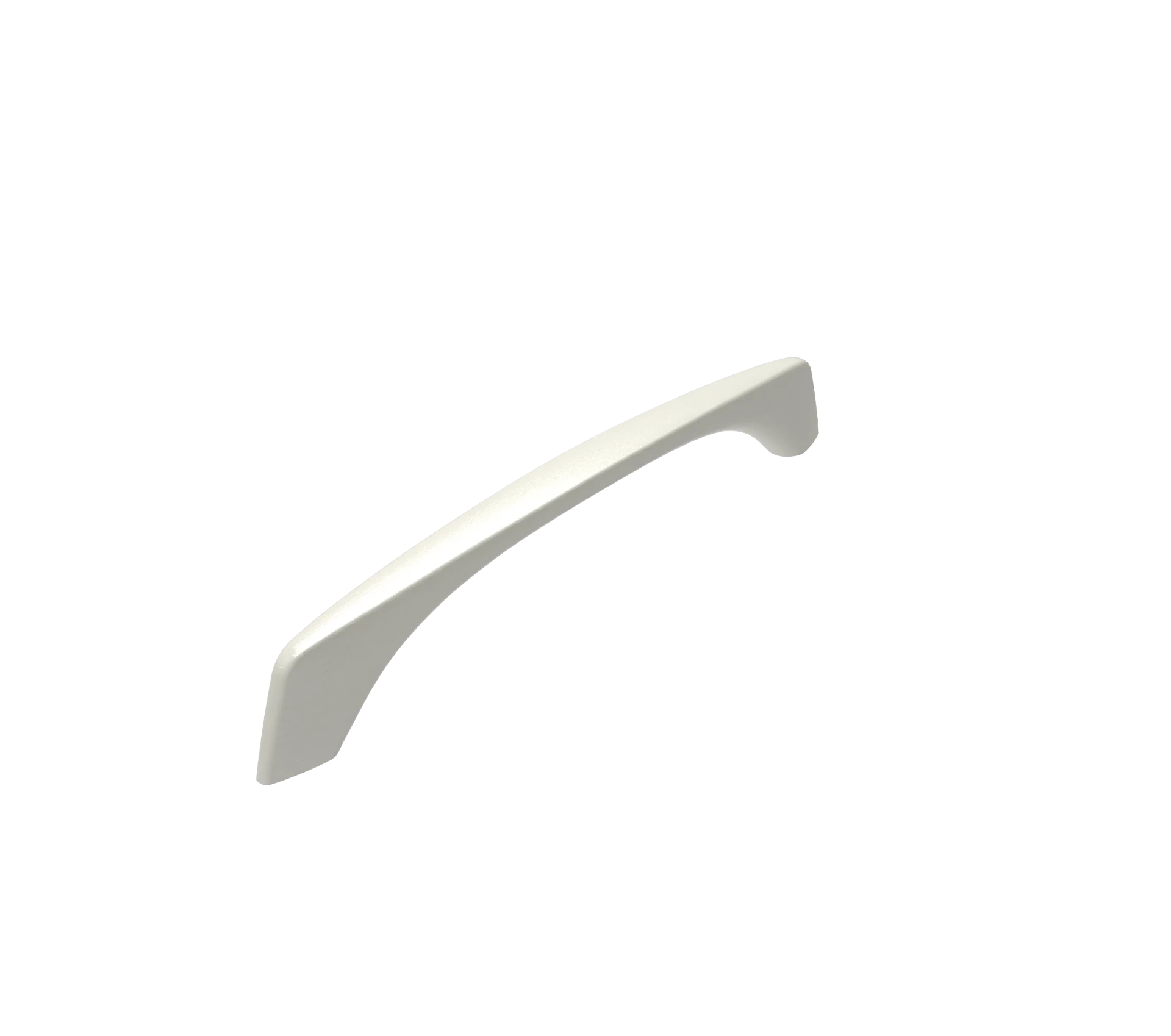 DH026BSN — Wide flat strap bow pull tapering to angled feet, no stand-off legs, Brushed Nickel