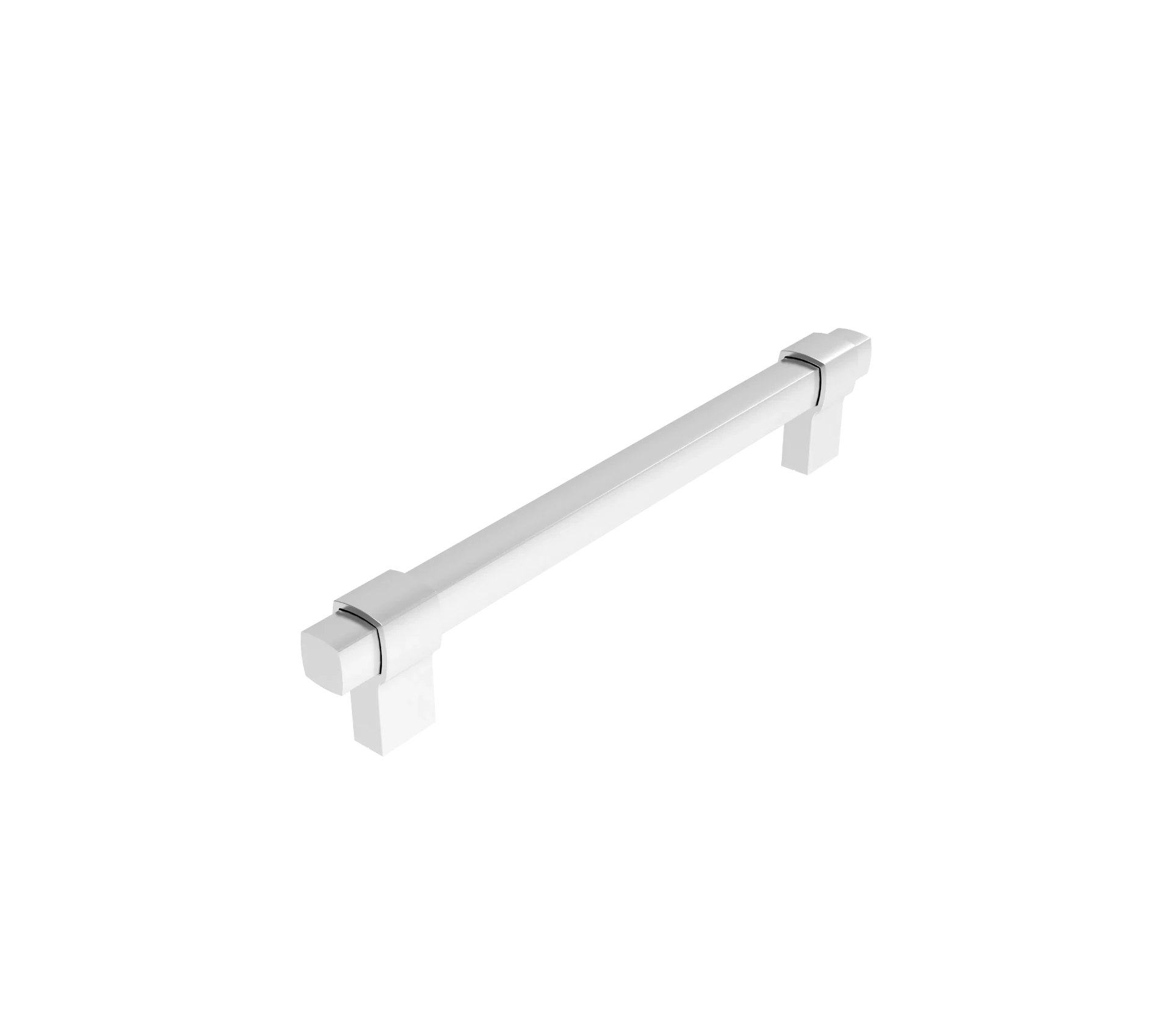 DH025CP — Squared bar handle with stepped offset collar feet, matte non-reflective finish, Matt Chrome