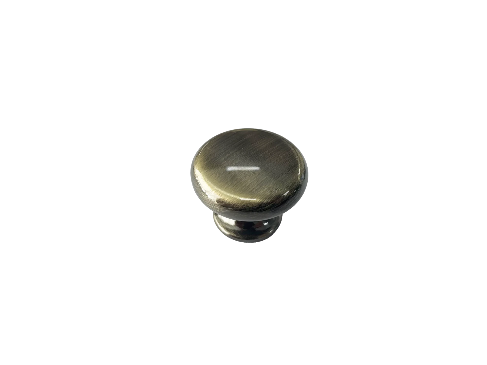 DK006 — Round mushroom cabinet knob in aged antique brass, plain base, Antique Brass