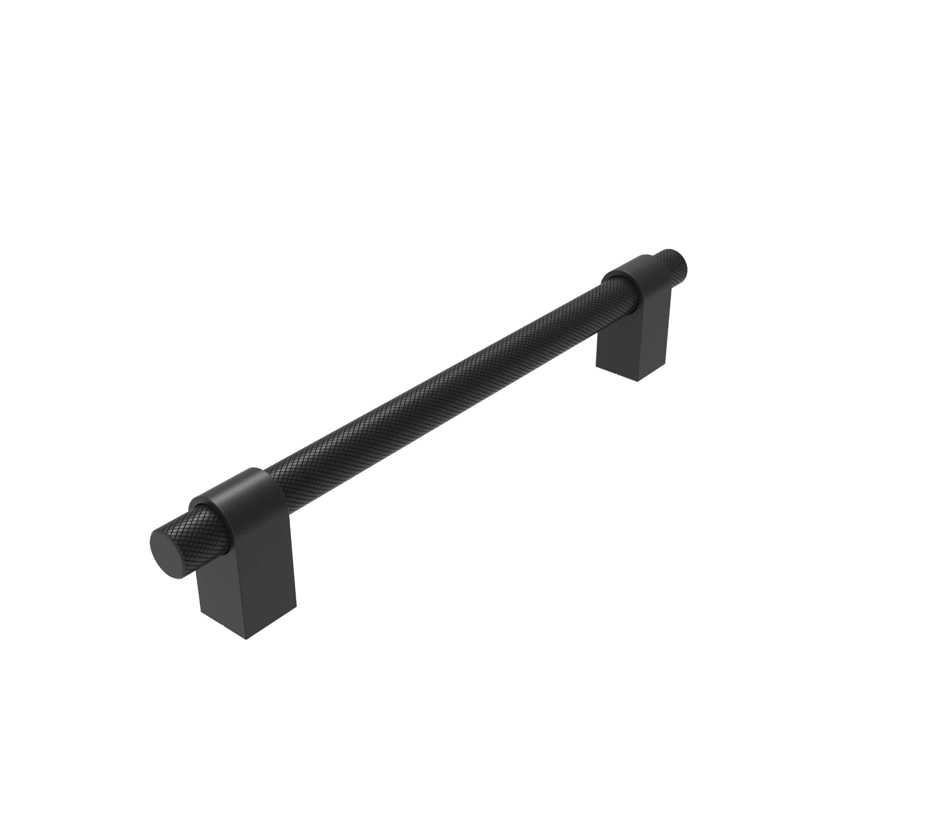 DH023BL — Knurled round bar handle on flat rectangular plate legs, Matt Black