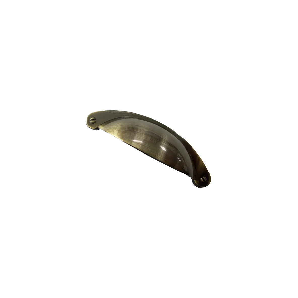 DH003 — Traditional cup handle in aged antique brass, with exposed screw detail, Antique Brass