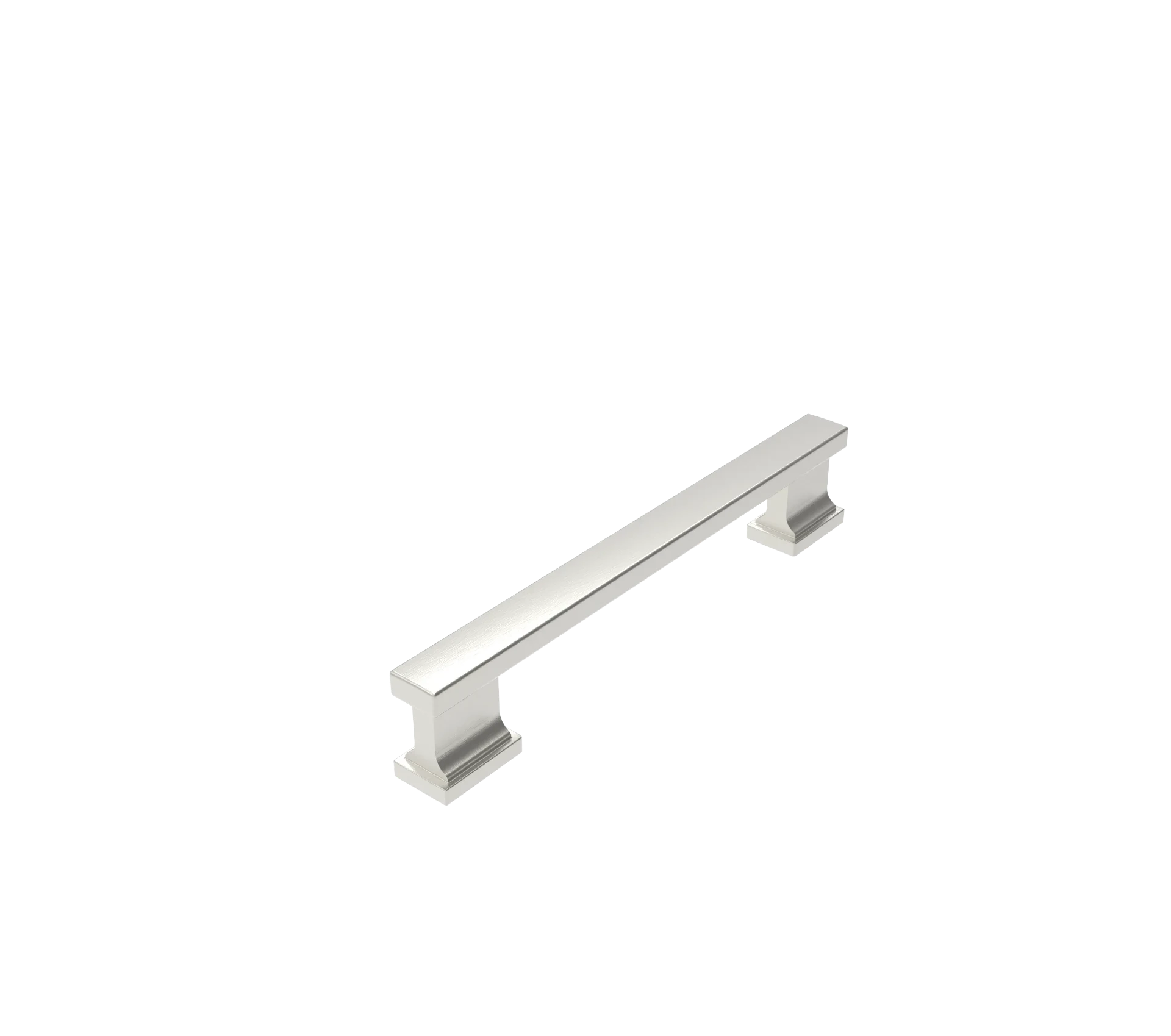 DH031BSN — Straight square-section bar raised on stepped plinth feet, Brushed Nickel