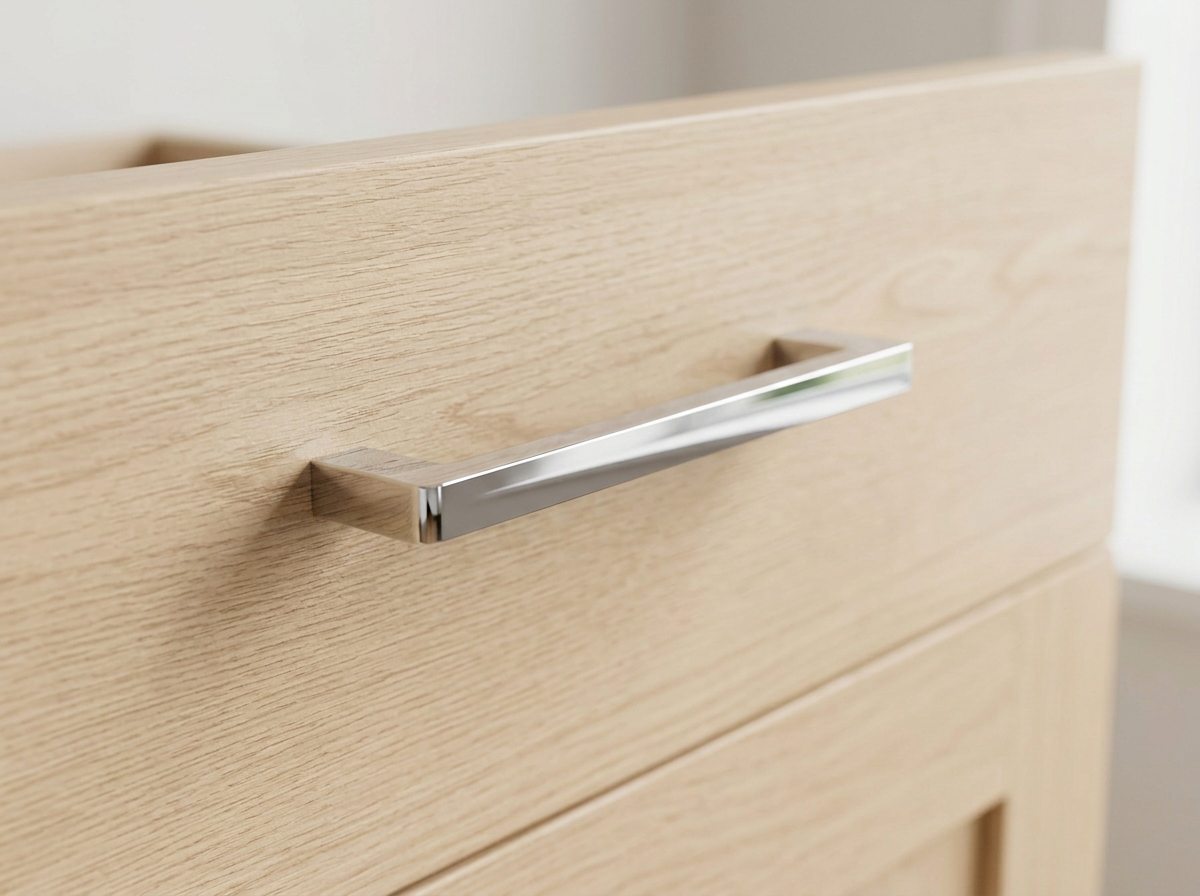 DH017CP polished chrome slim bar handle fitted to a gloss white drawer front