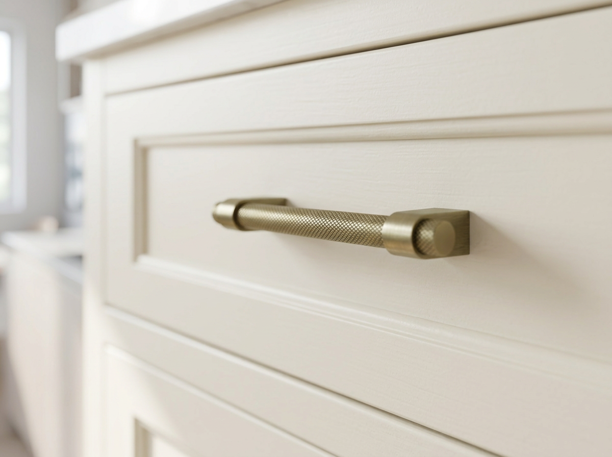 Cavello DH023BAB knurled antique brass bar handle fitted to a kitchen door