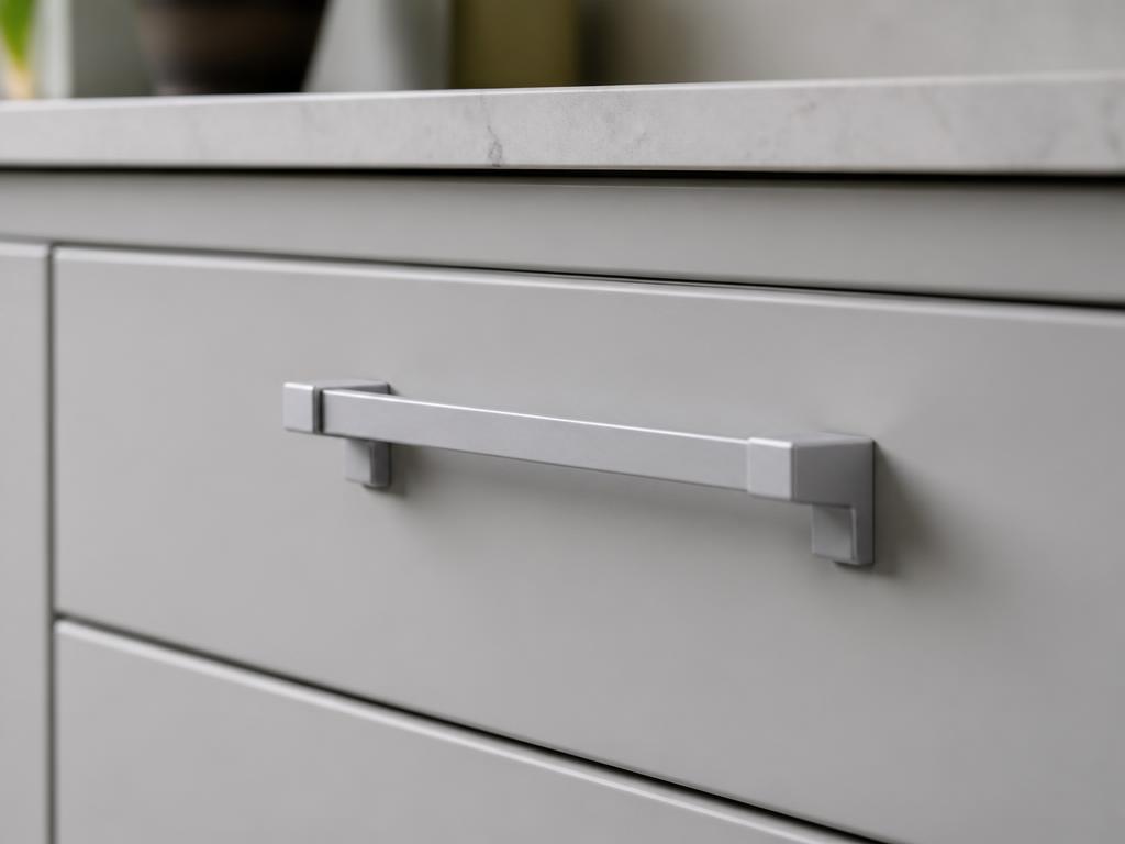 DH025CP matt chrome squared bar handle fitted to a light grey drawer front