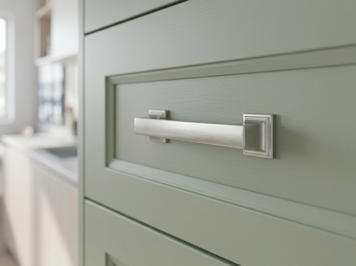 DH030BSN brushed nickel arched pull fitted to a cream in-frame drawer front